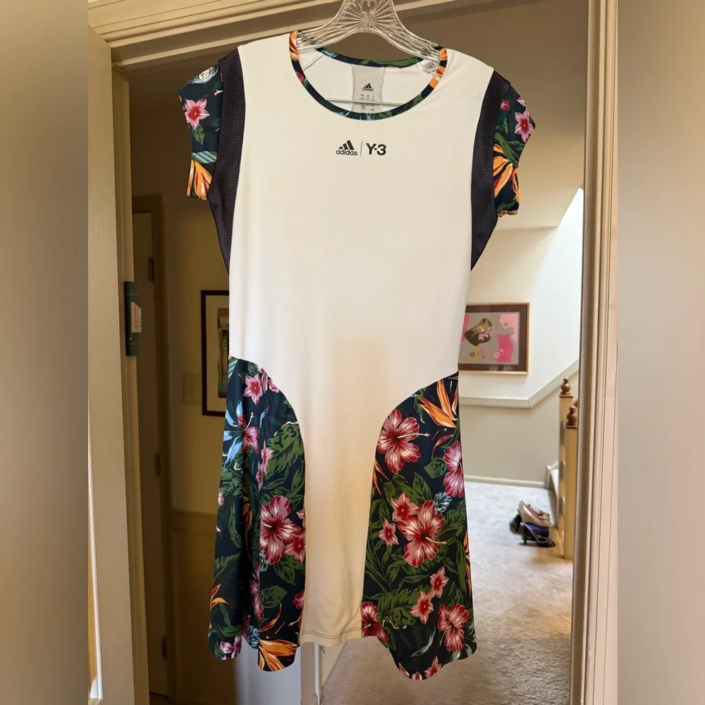 Adidas Y-3 White and Black Floral Tennis Dress - Picture 1 of 8